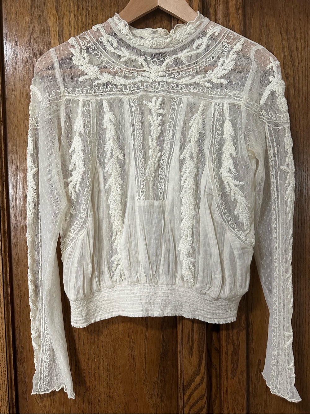 Free People Write About Love Boho Lace Sheer Blouse Cream RARE Sz XS Romantic